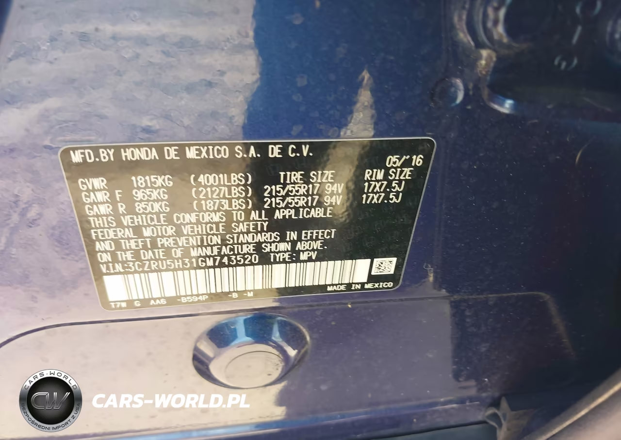 2016 Honda Hr-V Lx VIN:3CZRU5H31GM743520 - 9