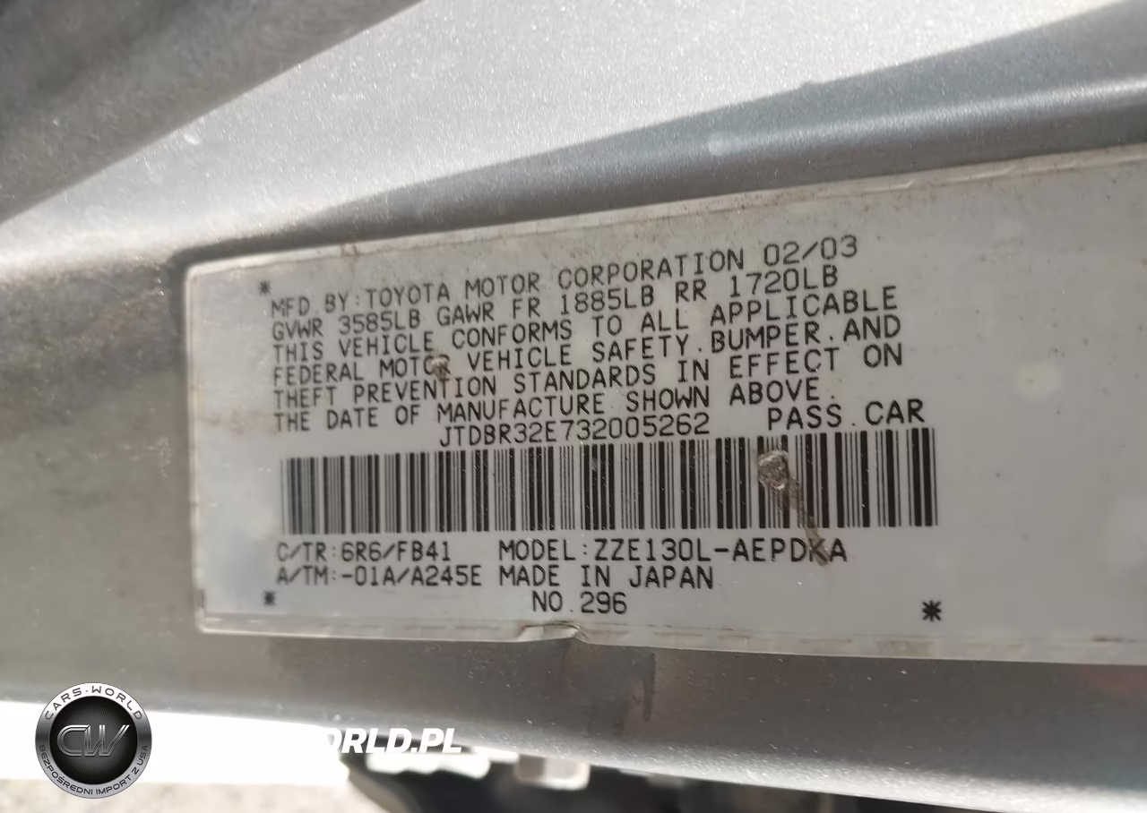 2003 Toyota Corolla Ce VIN:JTDBR32E732005262 - 9