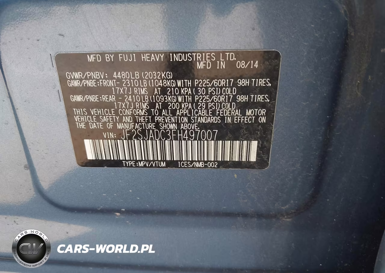 2015 Subaru Forester 2.5I Premium VIN:JF2SJADC3FH497007 - 9