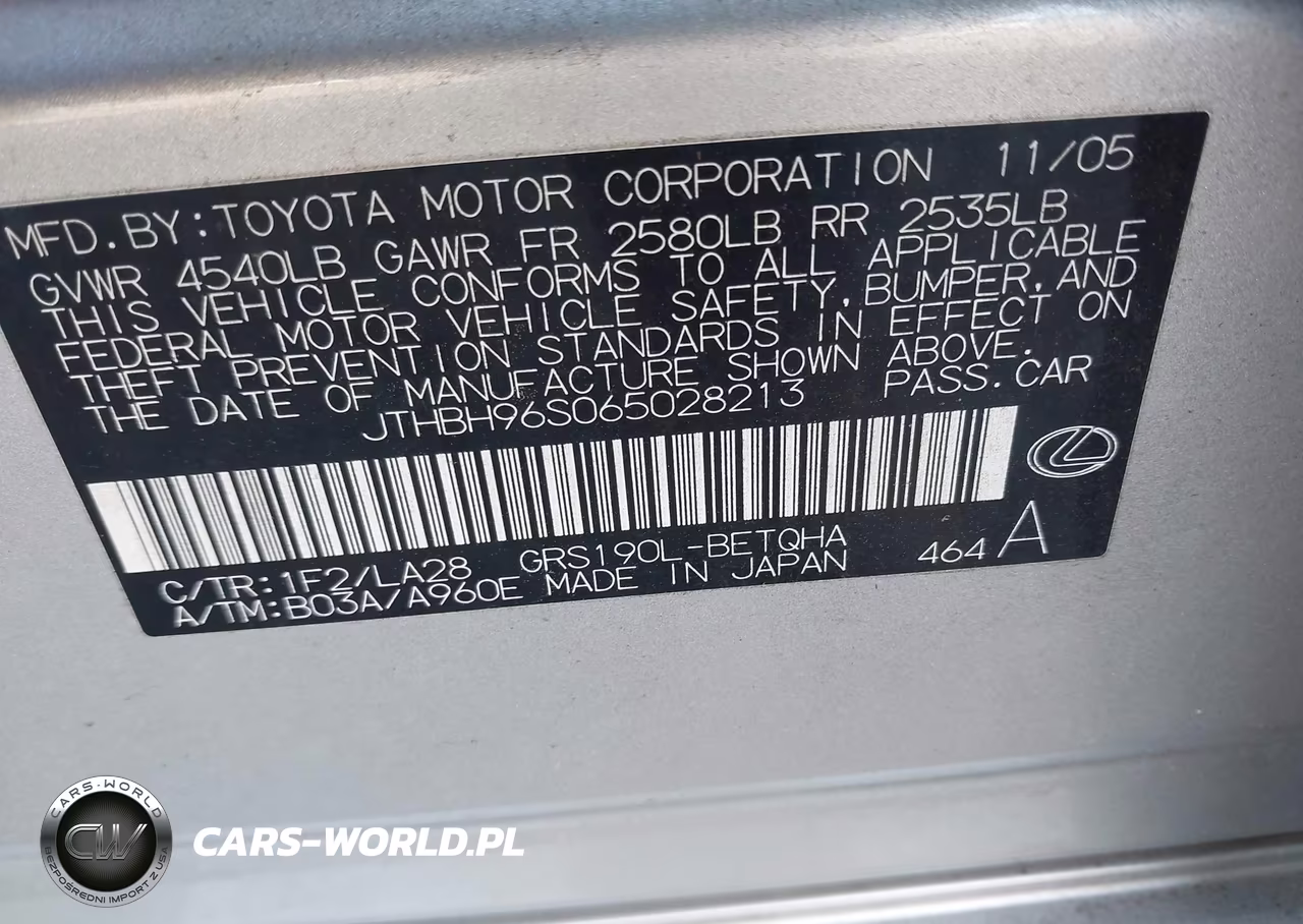 2006 Lexus Gs 300 VIN:JTHBH96S065028213 - 9