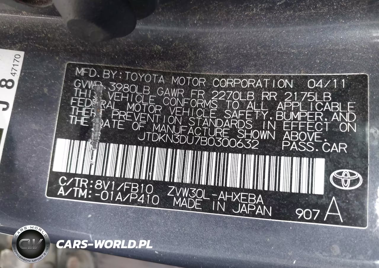 2011 Toyota Prius Two VIN:JTDKN3DU7B0300632 - 9