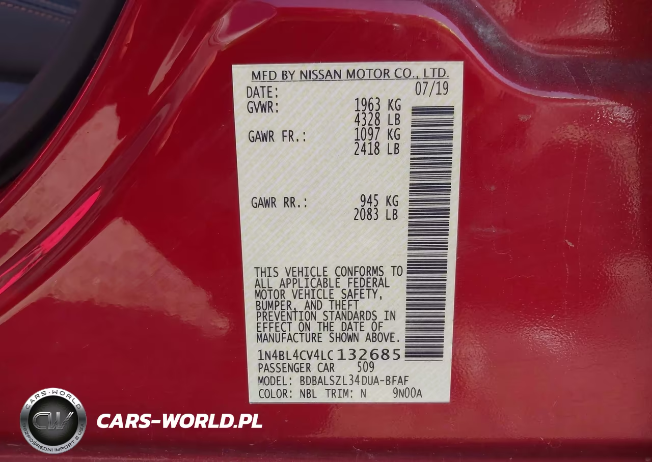 2020 Nissan Altima Sr Fwd VIN:1N4BL4CV4LC132685 - 9