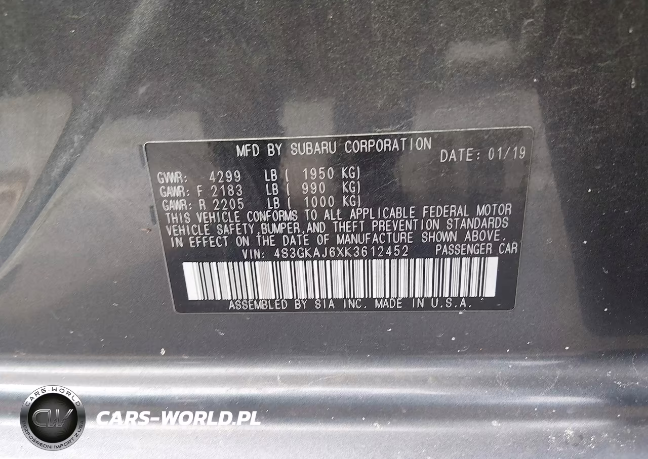 2019 Subaru Impreza 2.0I Sport VIN:4S3GKAJ6XK3612452 - 9