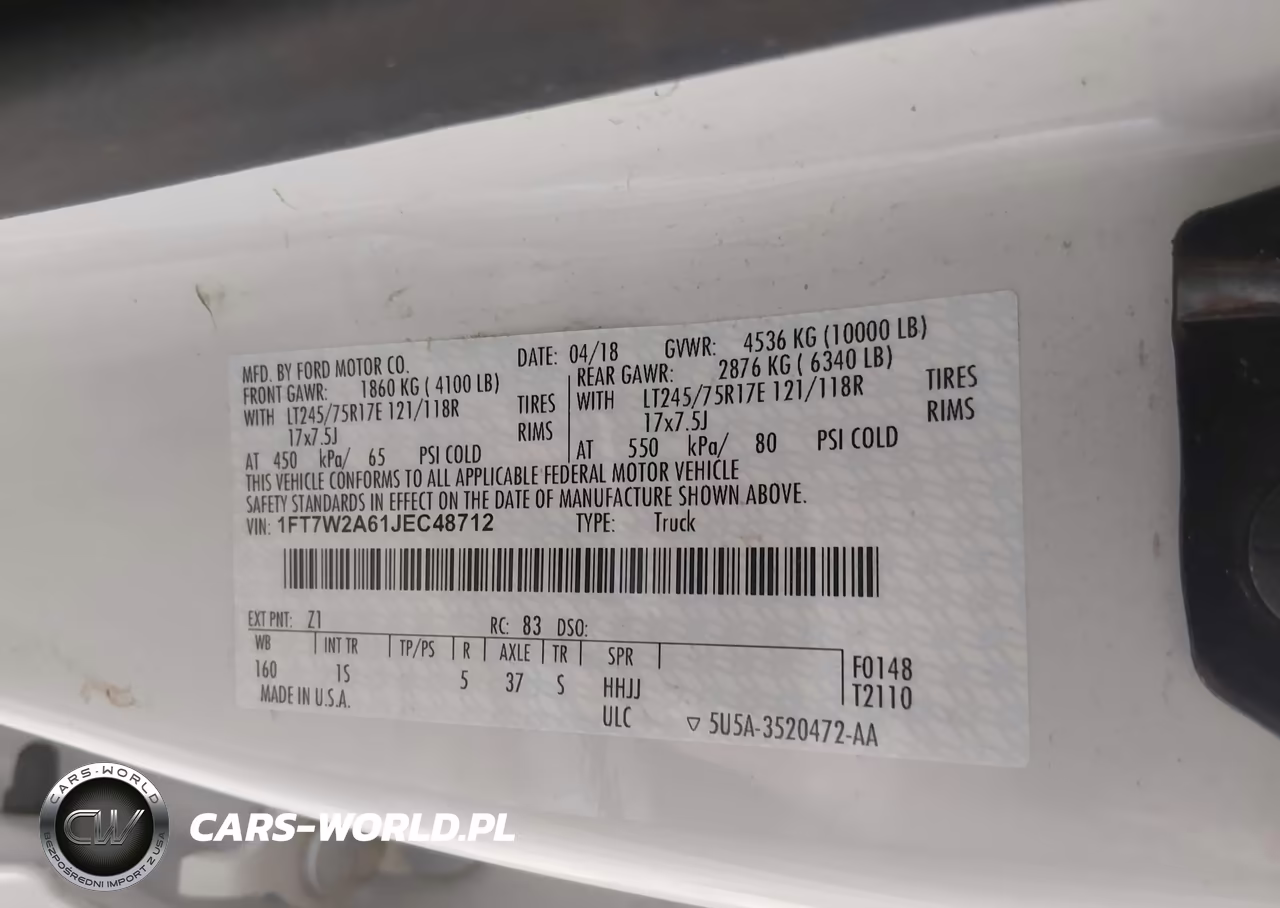 2018 Ford F-250 Xl VIN:1FT7W2A61JEC48712 - 4