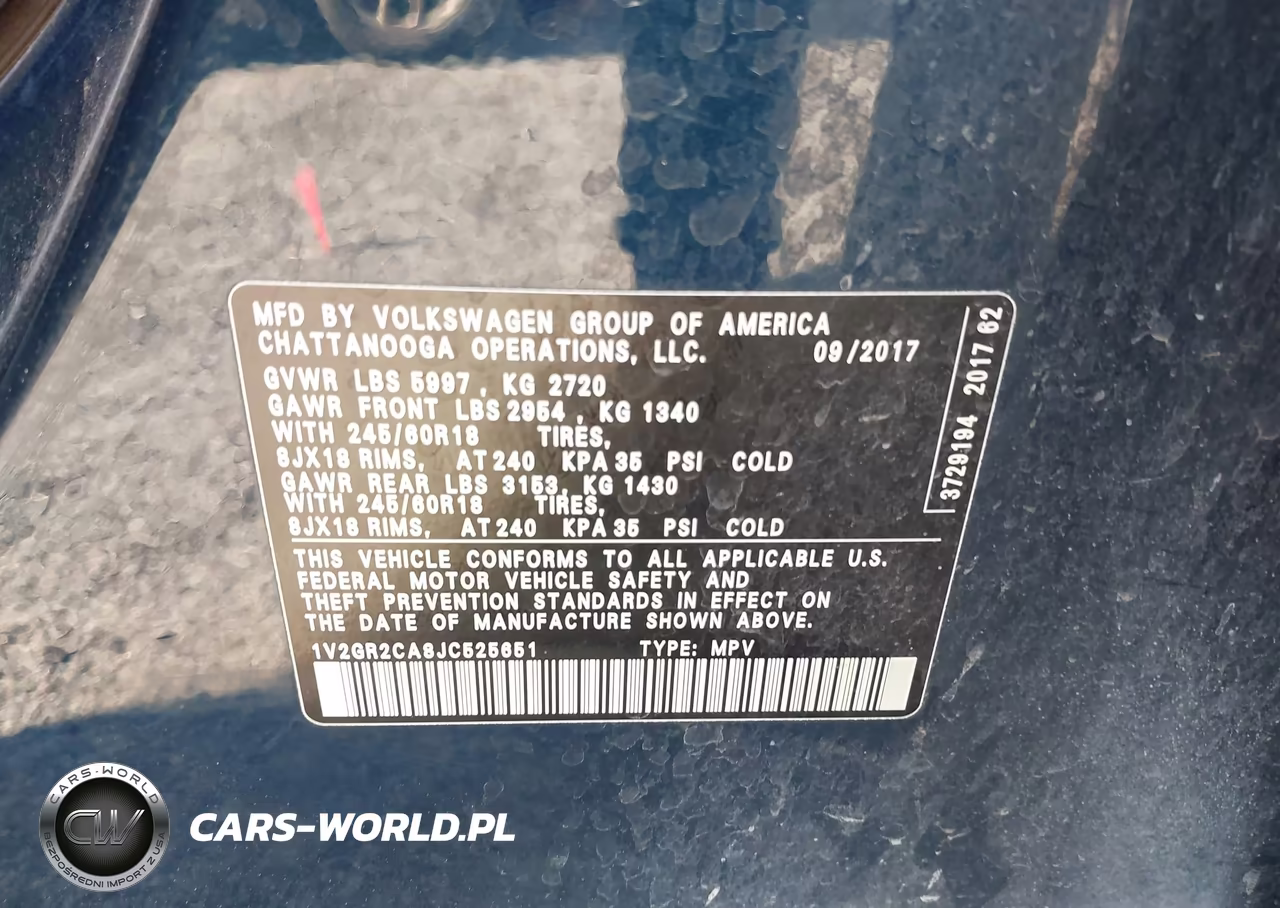 2018 Volkswagen Atlas 3.6L V6 S VIN:1V2GR2CA8JC525651 - 9