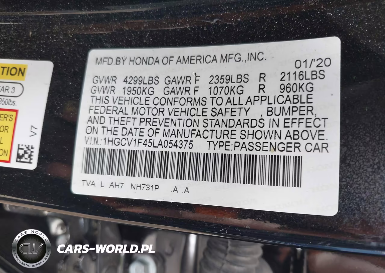 2020 Honda Accord Ex VIN:1HGCV1F45LA054375 - 9