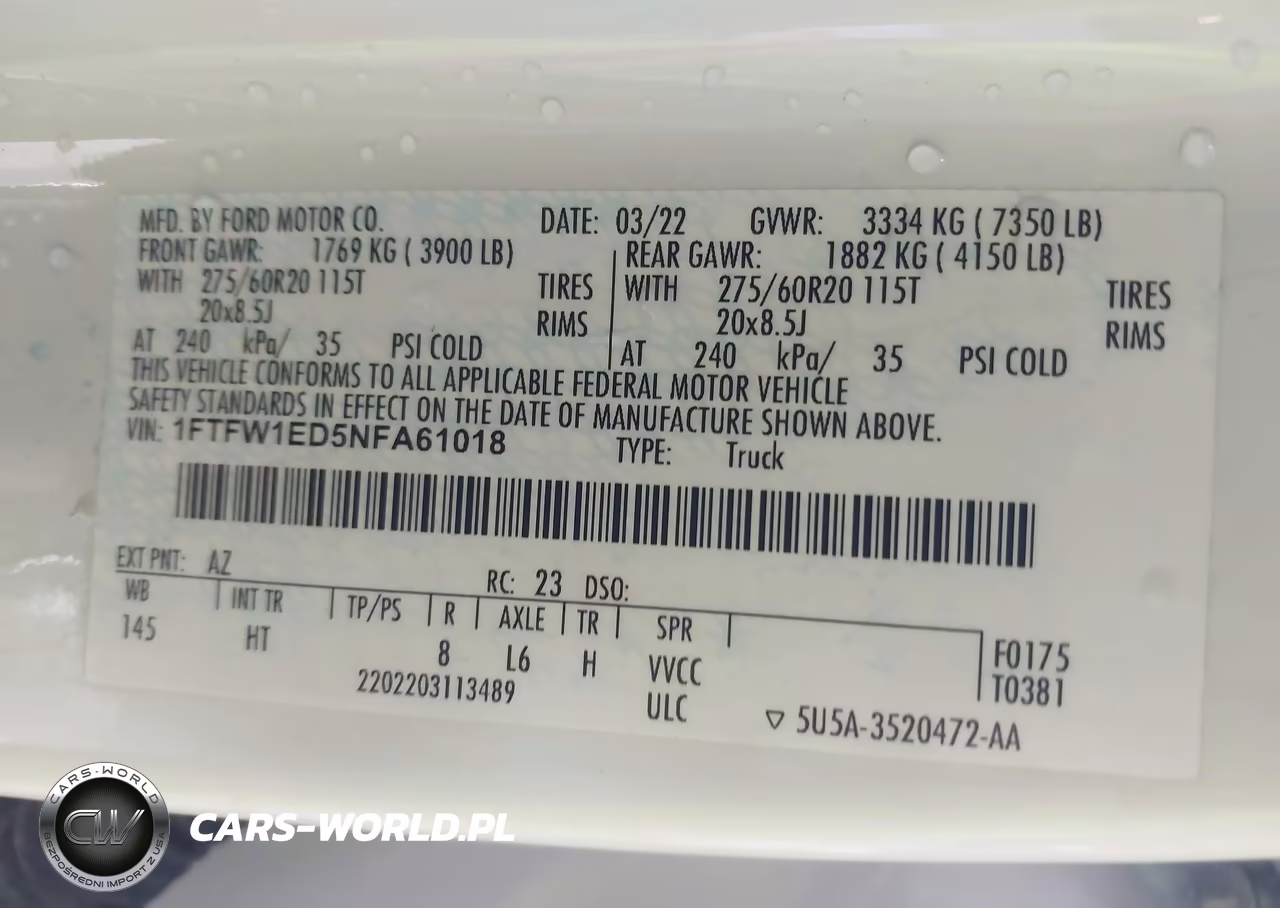 2022 Ford F-150 Lariat VIN:1FTFW1ED5NFA61018 - 9
