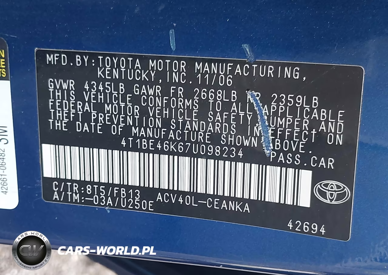 2007 Toyota Camry Le VIN:4T1BE46K67U098234 - 9