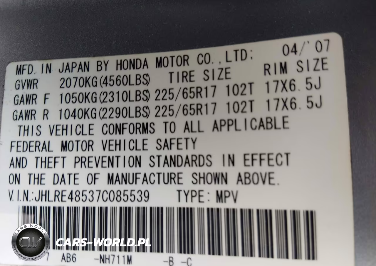 2007 Honda Cr-V Ex VIN:JHLRE48537C085539 - 9