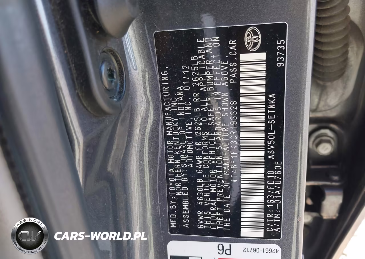 2012 Toyota Camry Le VIN:4T4BF1FK3CR193328 - 9