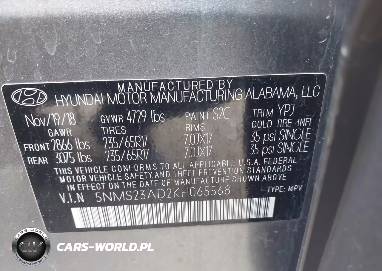 2019 Hyundai Santa Fe Se VIN:5NMS23AD2KH065568 - 9