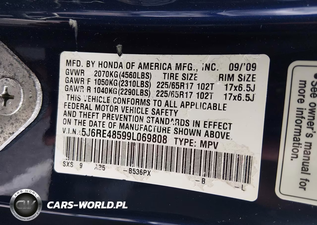 2009 Honda Cr-V Ex VIN:5J6RE48599L069808 - 9