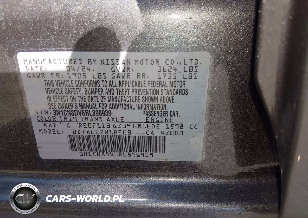 2024 Nissan Versa 1.6 S VIN:3N1CN8DV6RL896939 - 9