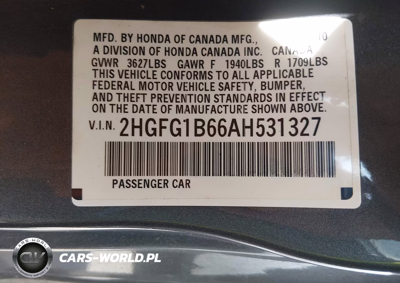2010 Honda Civic Lx VIN:2HGFG1B66AH531327 - 9