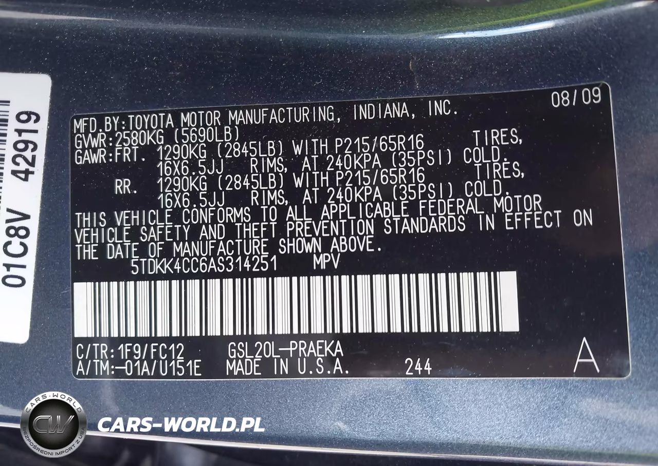 2010 Toyota Sienna Le VIN:5TDKK4CC6AS314251 - 9