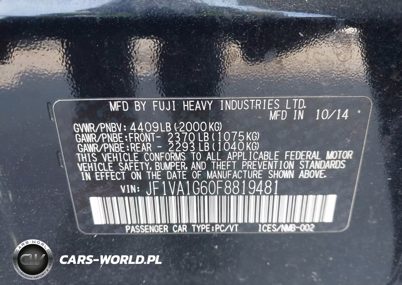 2015 Subaru Wrx Limited VIN:JF1VA1G60F8819481 - 9