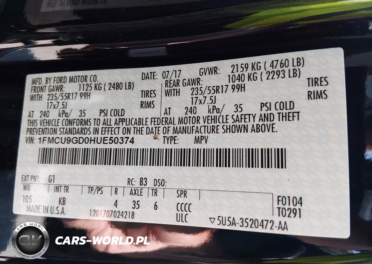 2017 Ford Escape Se VIN:1FMCU9GD0HUE50374 - 9