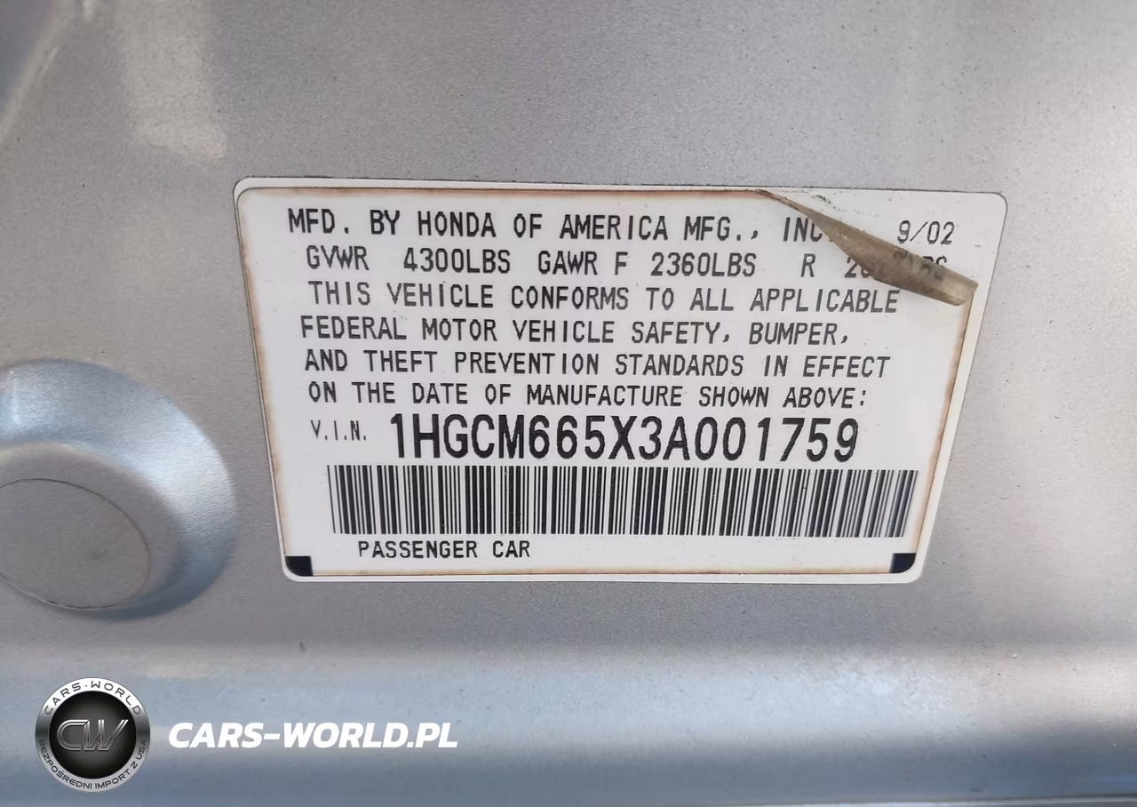 2003 Honda Accord 3.0 Ex VIN:1HGCM665X3A001759 - 9