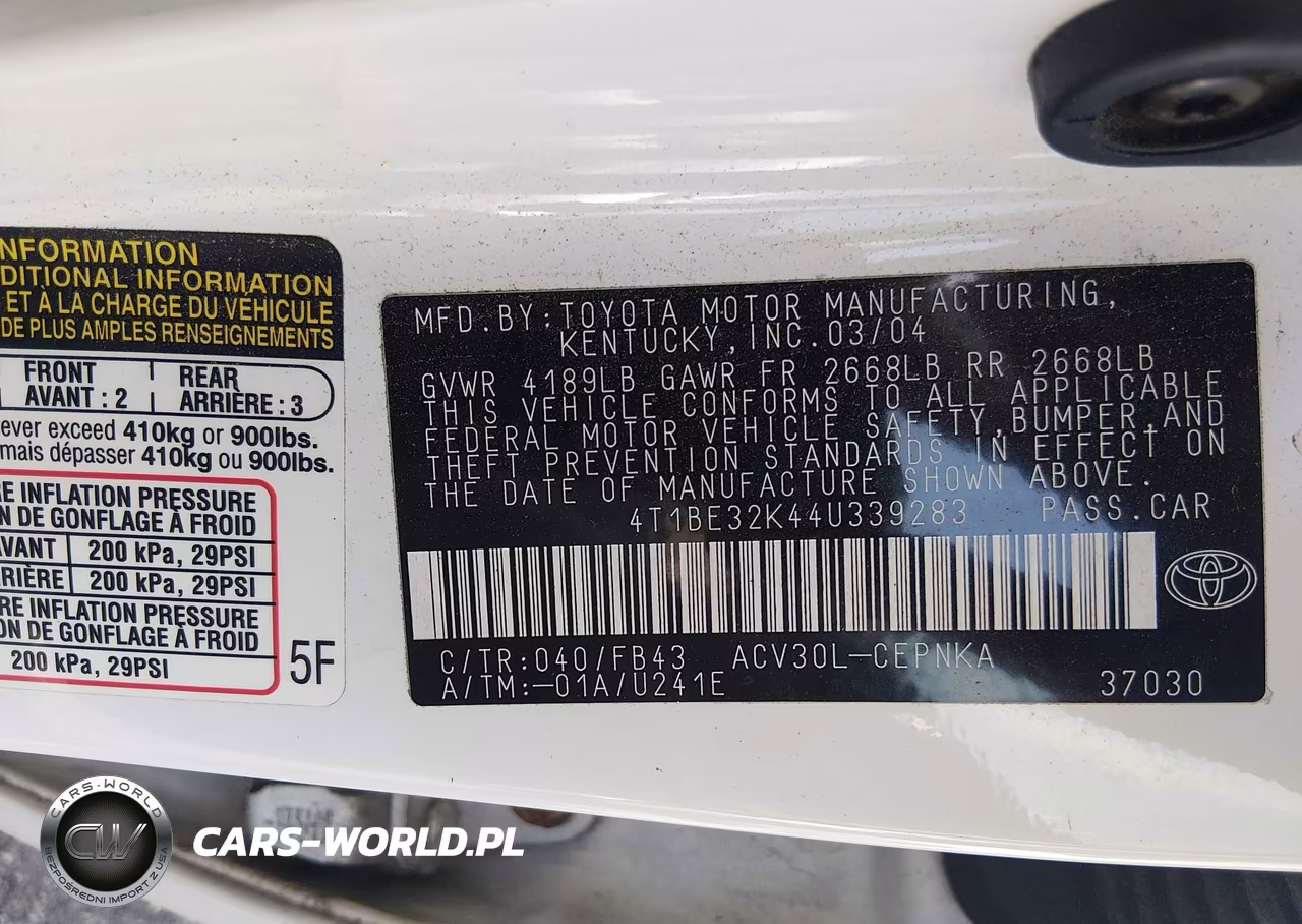 2004 Toyota Camry Le VIN:4T1BE32K44U339283 - 9