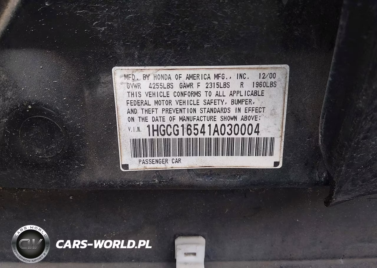 2001 Honda Accord 3.0 Ex VIN:1HGCG16541A030004 - 9