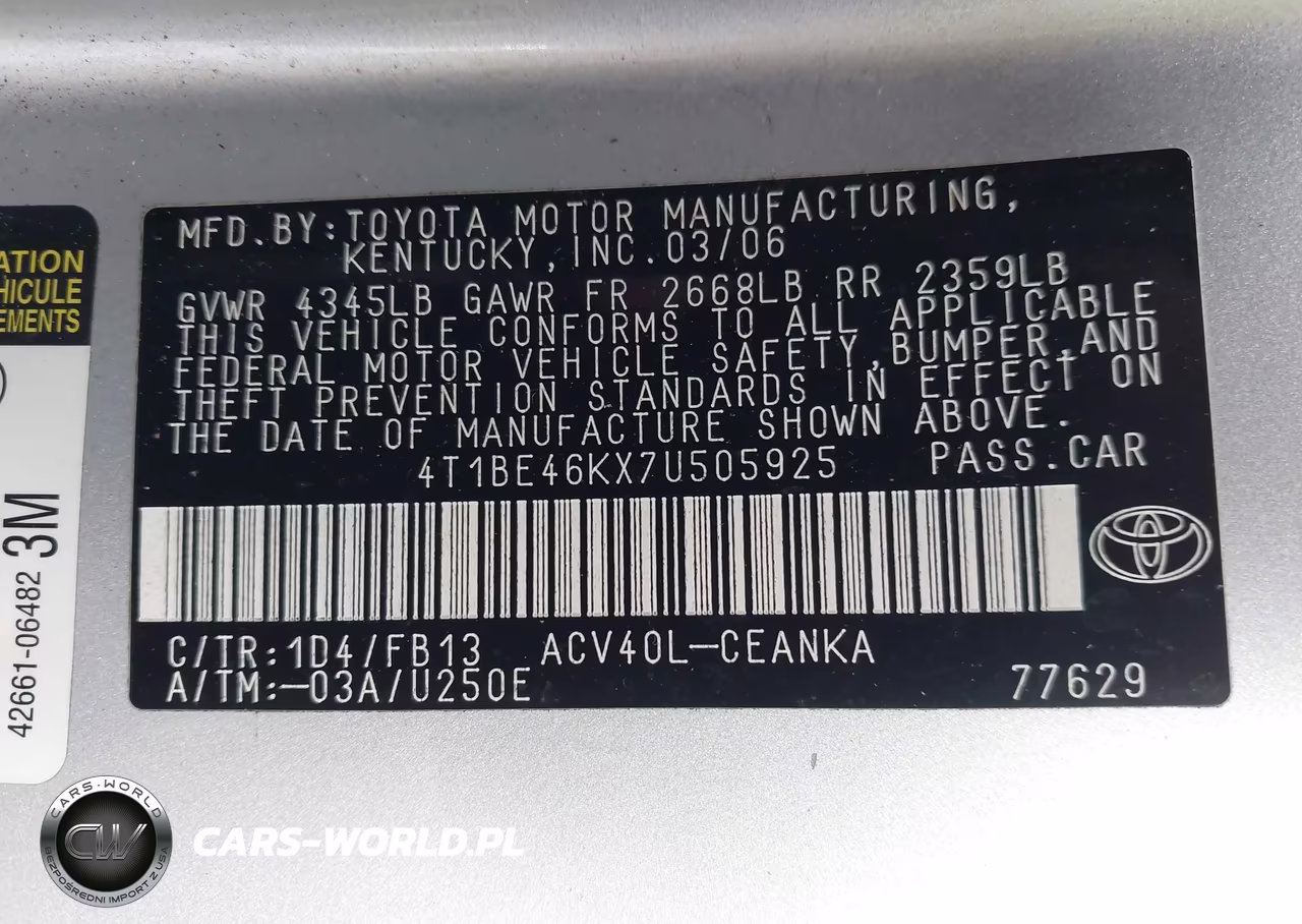 2007 Toyota Camry Ce VIN:4T1BE46KX7U505925 - 9