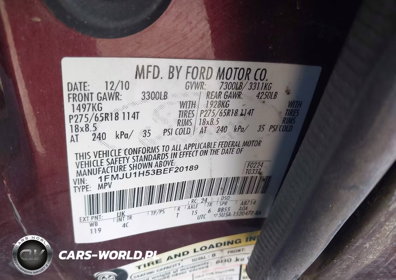 2011 Ford Expedition Xlt VIN:1FMJU1H53BEF20189 - 9