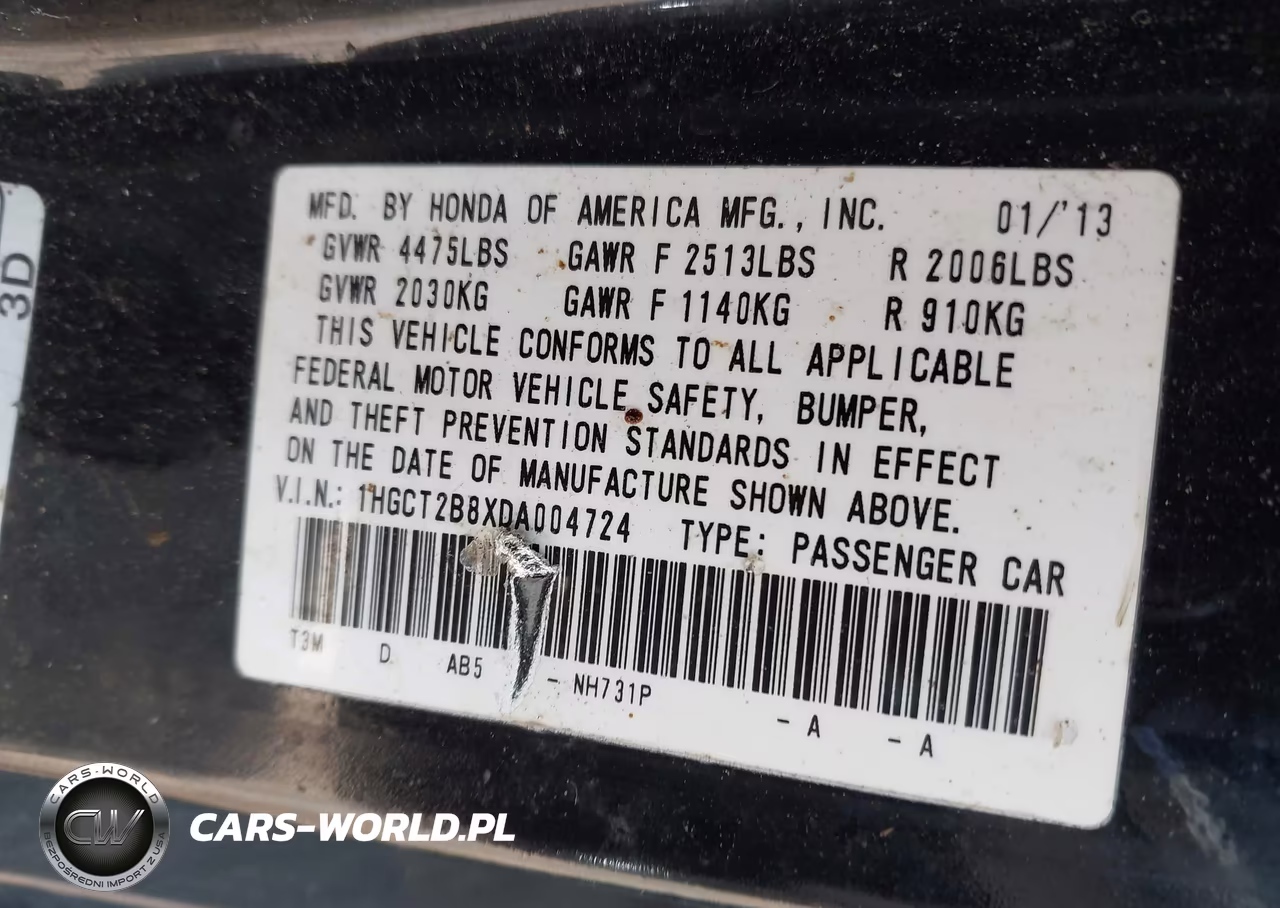 2013 Honda Accord Ex-L V-6 VIN:1HGCT2B8XDA004724 - 9