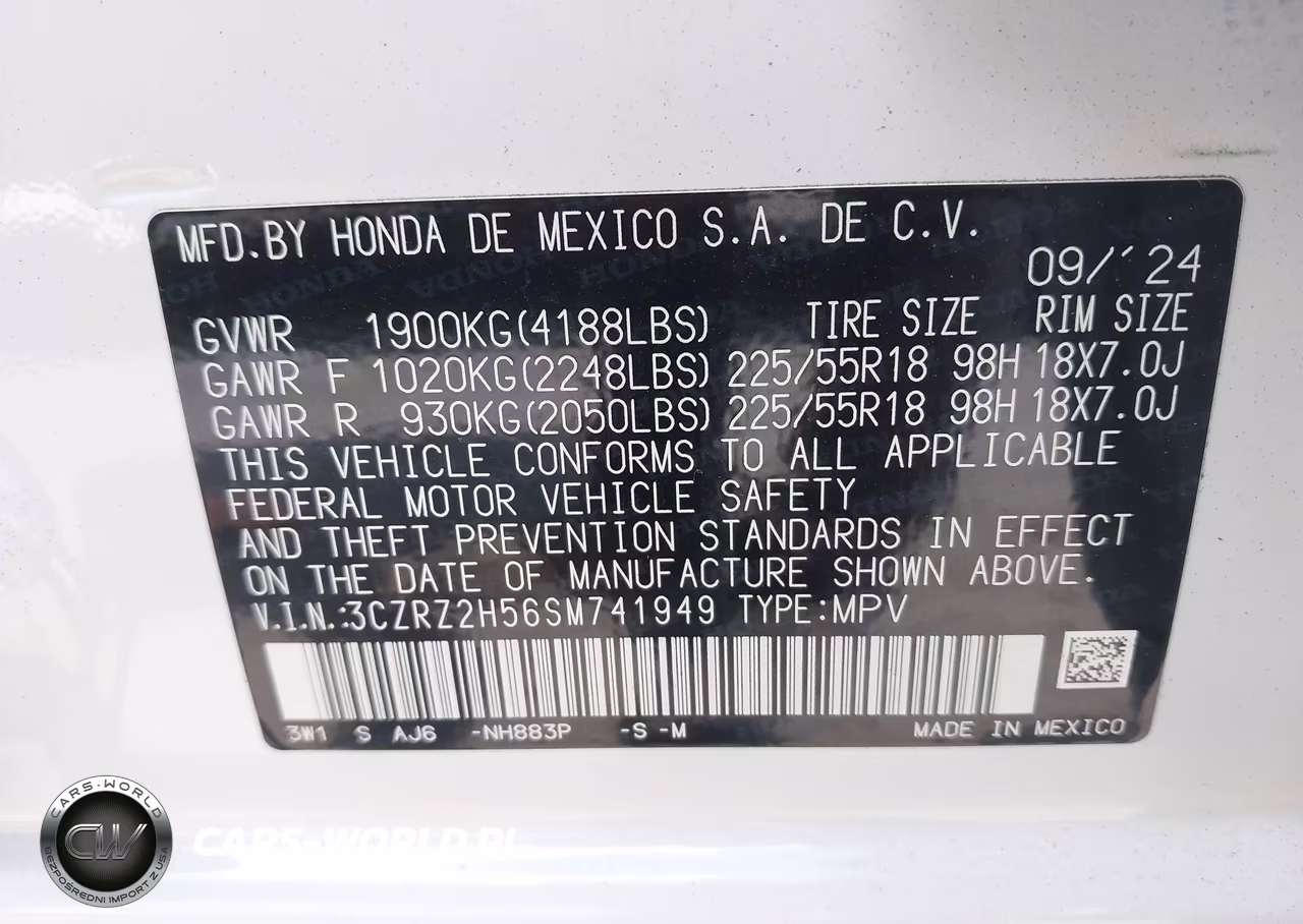 2025 Honda Hr-V Awd Sport VIN:3CZRZ2H56SM741949 - 9