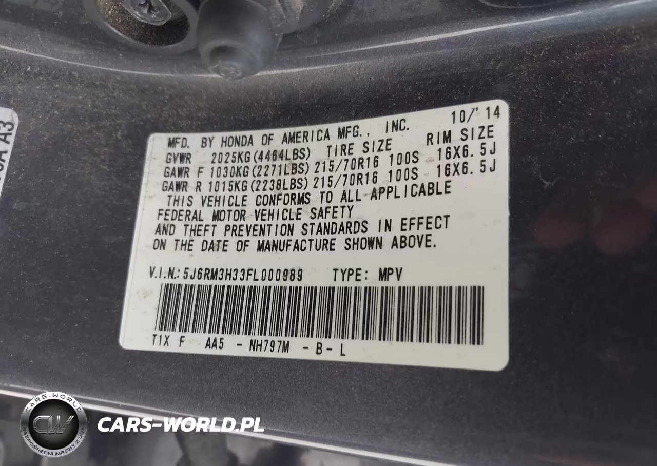 2015 Honda Cr-V Lx VIN:5J6RM3H33FL000989 - 9