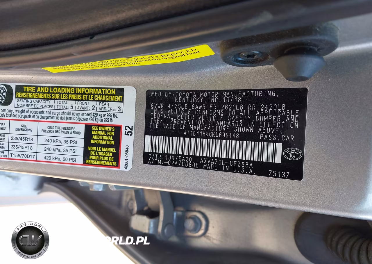 2019 Toyota Camry Se VIN:4T1B11HK6KU699448 - 9