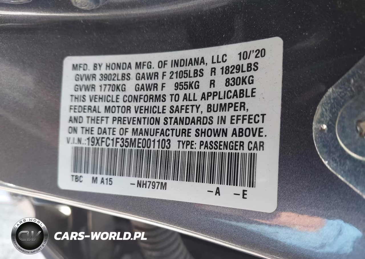 2021 Honda Civic Ex VIN:19XFC1F35ME001103 - 9