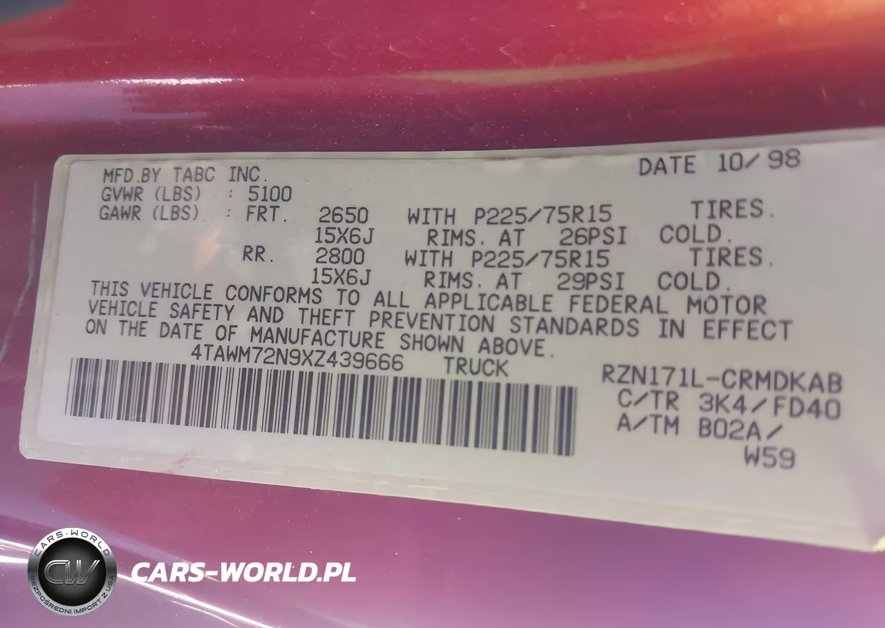 1999 Toyota Tacoma VIN:4TAWM72N9XZ439666 - 9