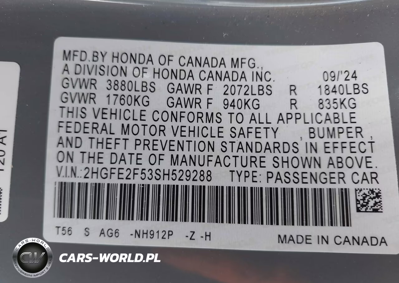 2025 Honda Civic Sport VIN:2HGFE2F53SH529288 - 9