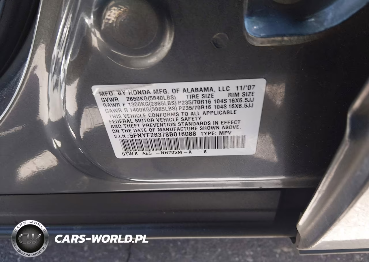 2008 Honda Pilot Se VIN:5FNYF28378B016088 - 9