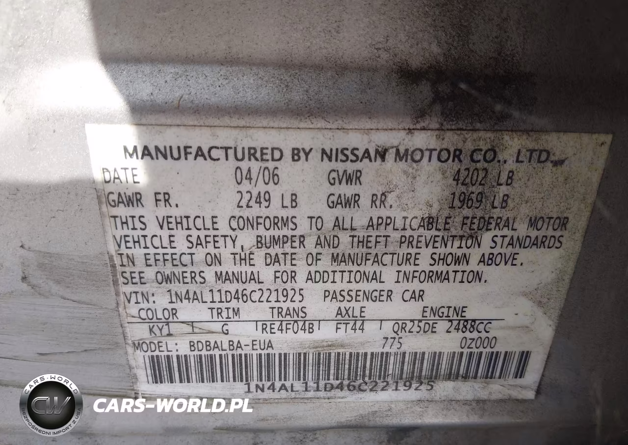 2006 Nissan Altima 2.5 S VIN:1N4AL11D46C221925 - 9