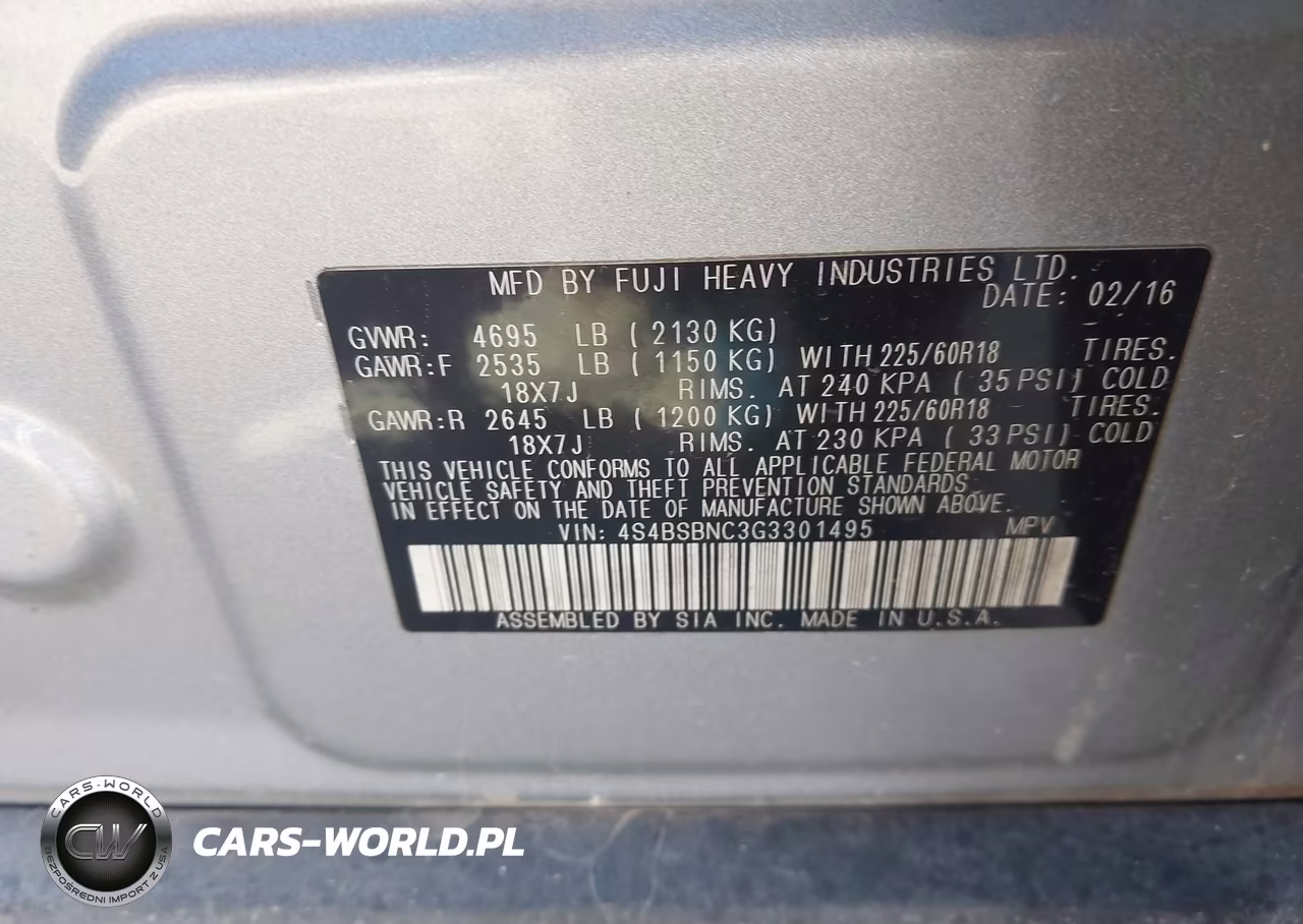 2016 Subaru Outback 2.5I Limited VIN:4S4BSBNC3G3301495 - 9