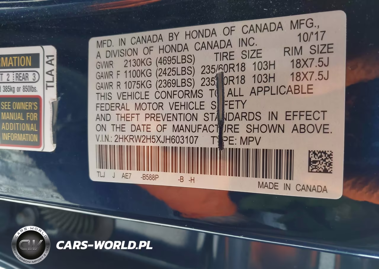 2018 Honda Cr-V Ex VIN:2HKRW2H5XJH603107 - 9
