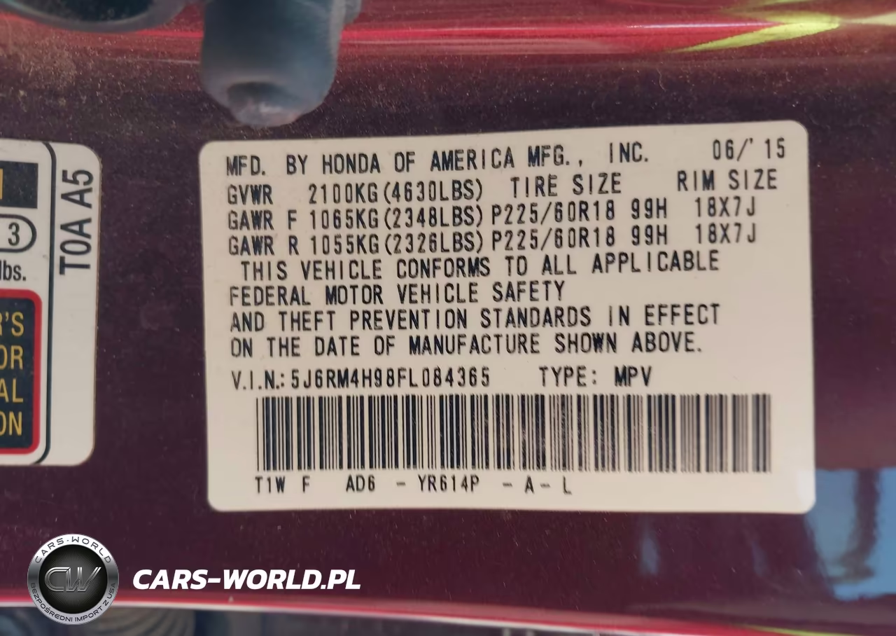 2015 Honda Cr-V Touring VIN:5J6RM4H98FL084365 - 9