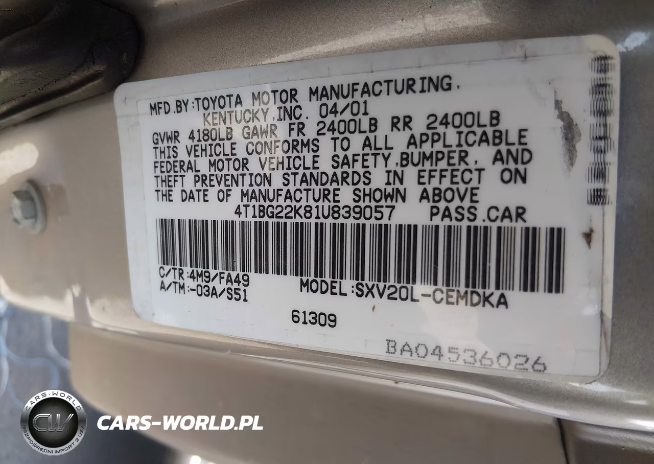 2001 Toyota Camry Ce VIN:4T1BG22K81U839057 - 9