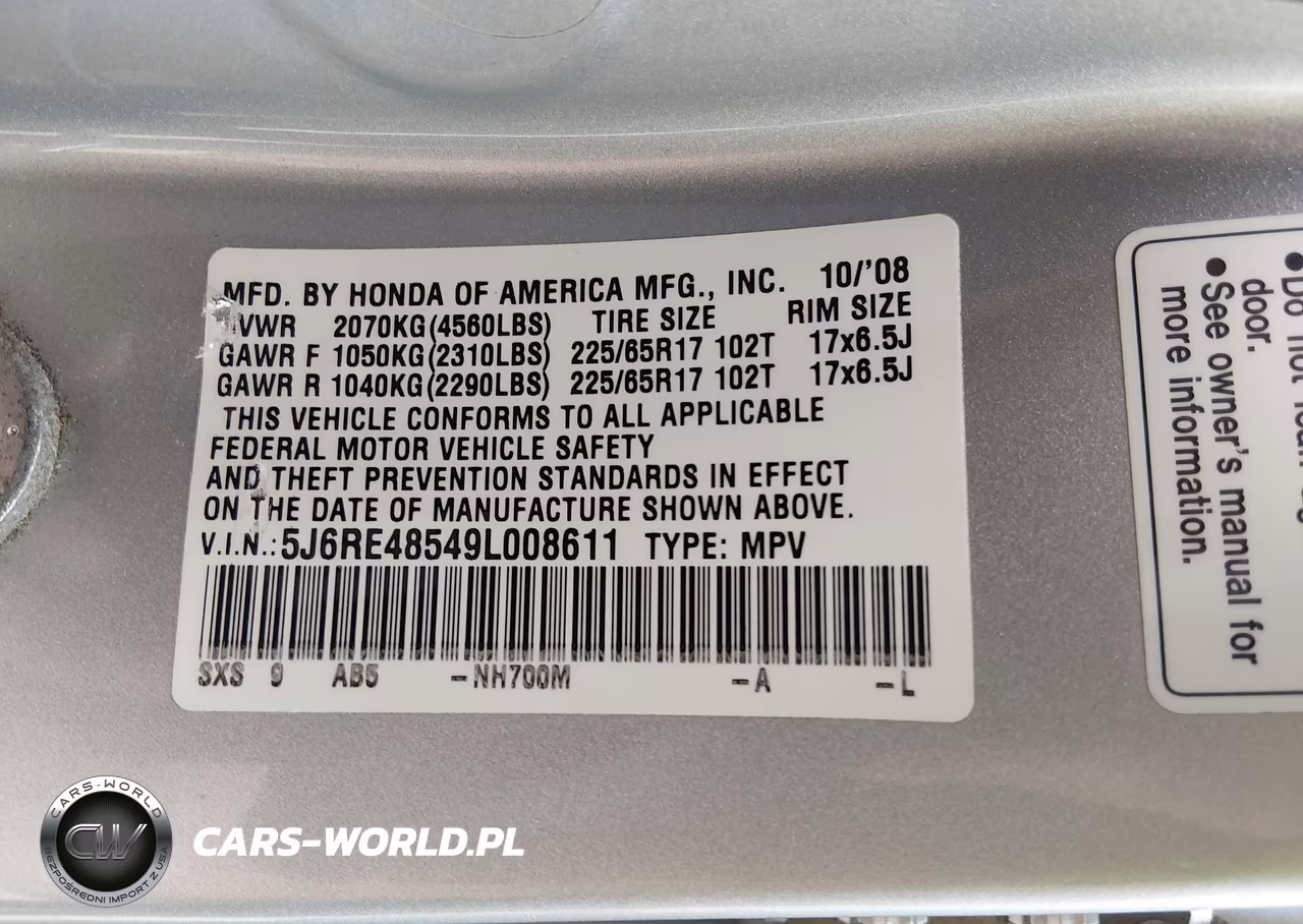2009 Honda Cr-V Ex VIN:5J6RE48549L008611 - 9