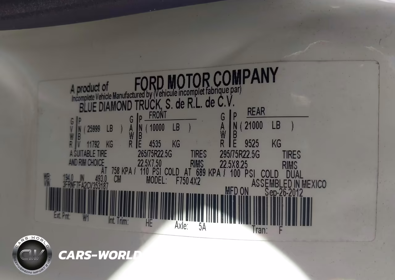 2012 Ford F-750 Xl-Xlt VIN:3FRNF7FA2CV353187 - 9