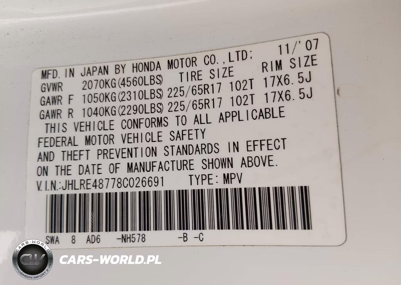 2008 Honda Cr-V Ex-L VIN:JHLRE48778C026691 - 9