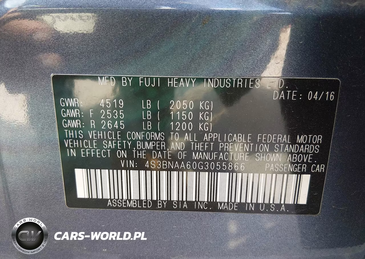 2016 Subaru Legacy 2.5I VIN:4S3BNAA60G3055866 - 9