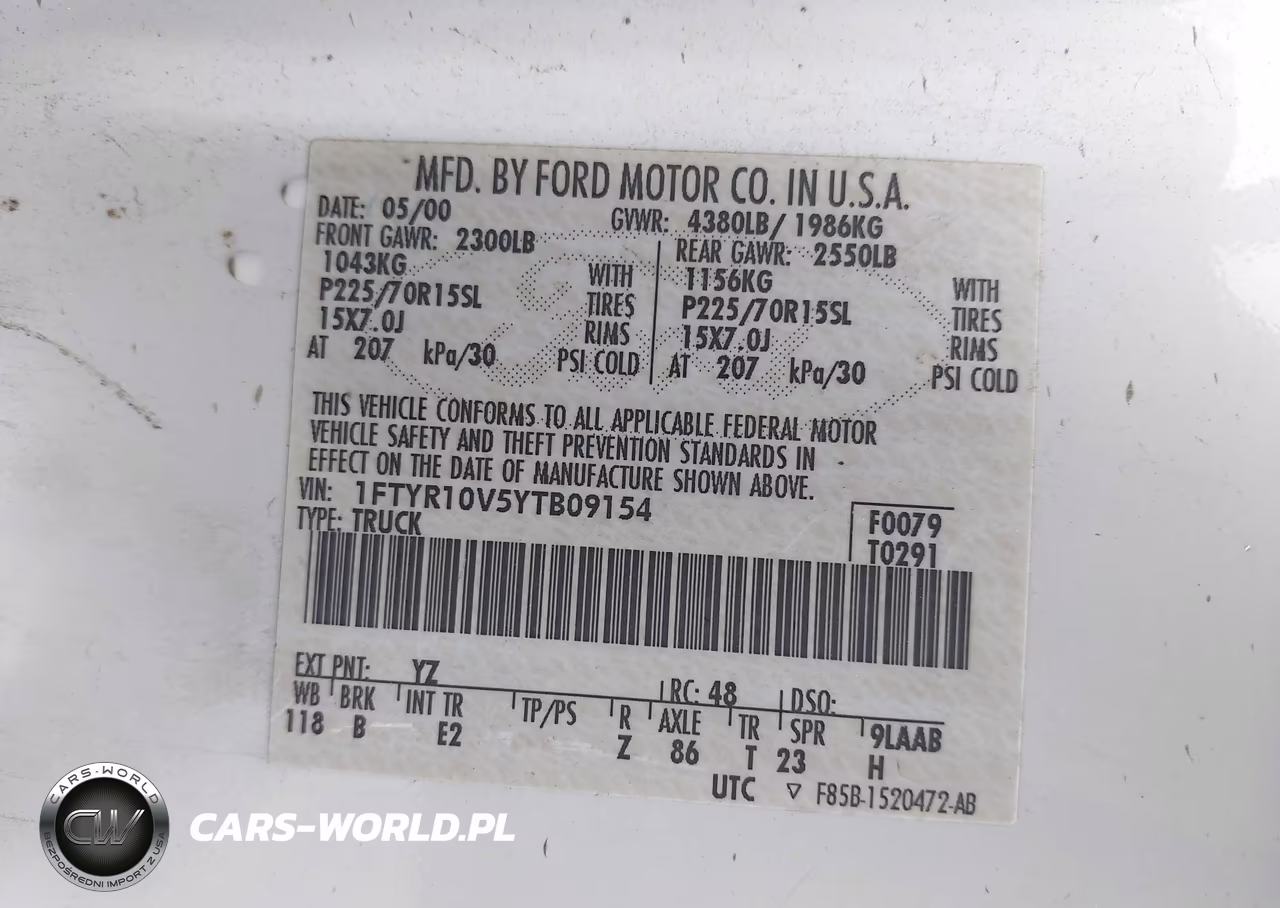 2000 Ford Ranger Xl-Xlt VIN:1FTYR10V5YTB09154 - 9