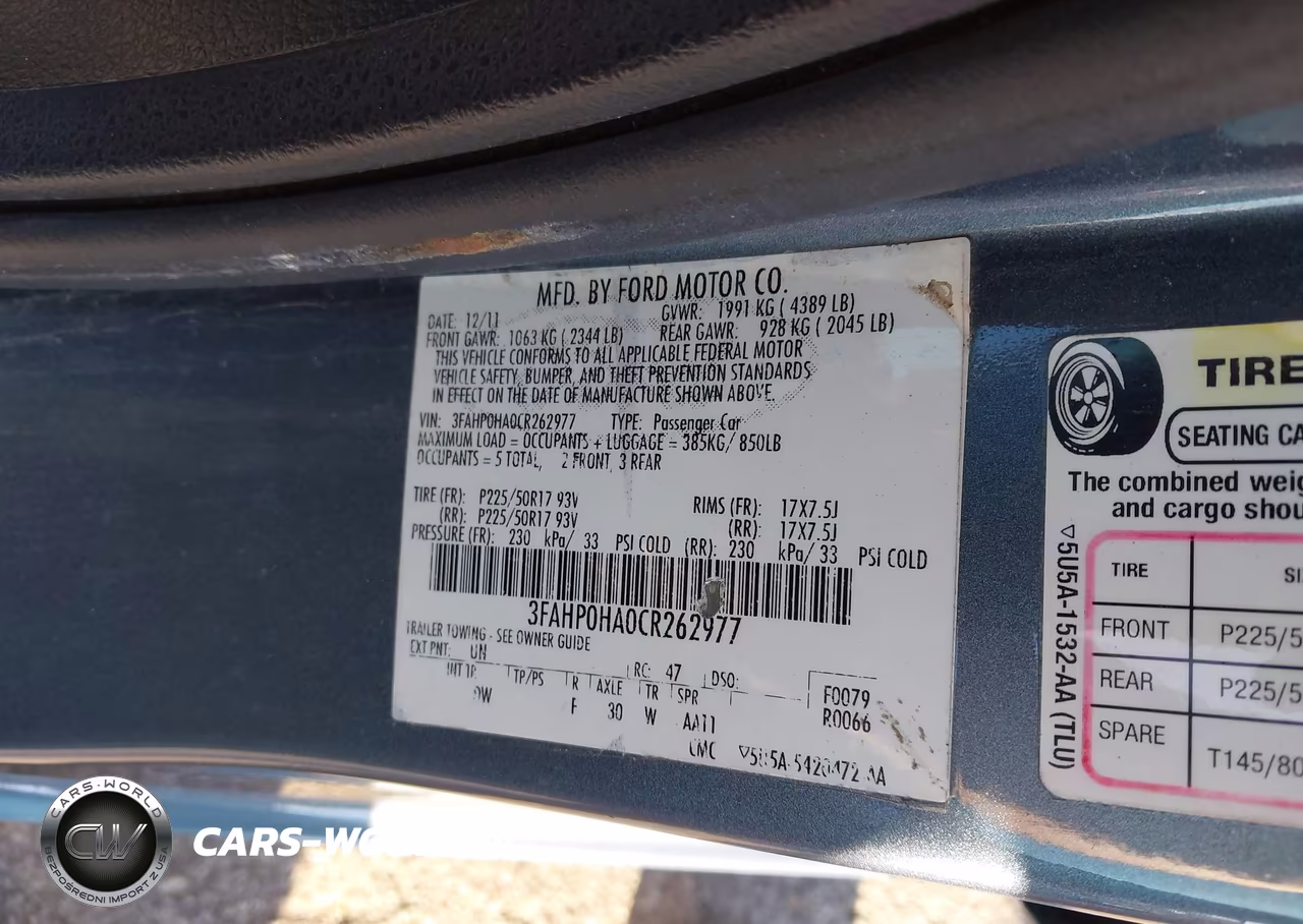 2012 Ford Fusion Se VIN:3FAHP0HA0CR262977 - 9
