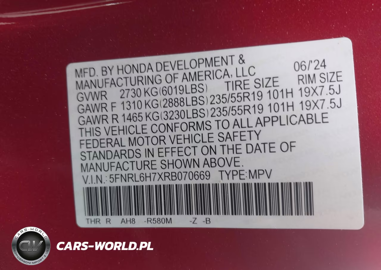 2024 Honda Odyssey Sport VIN:5FNRL6H7XRB070669 - 9