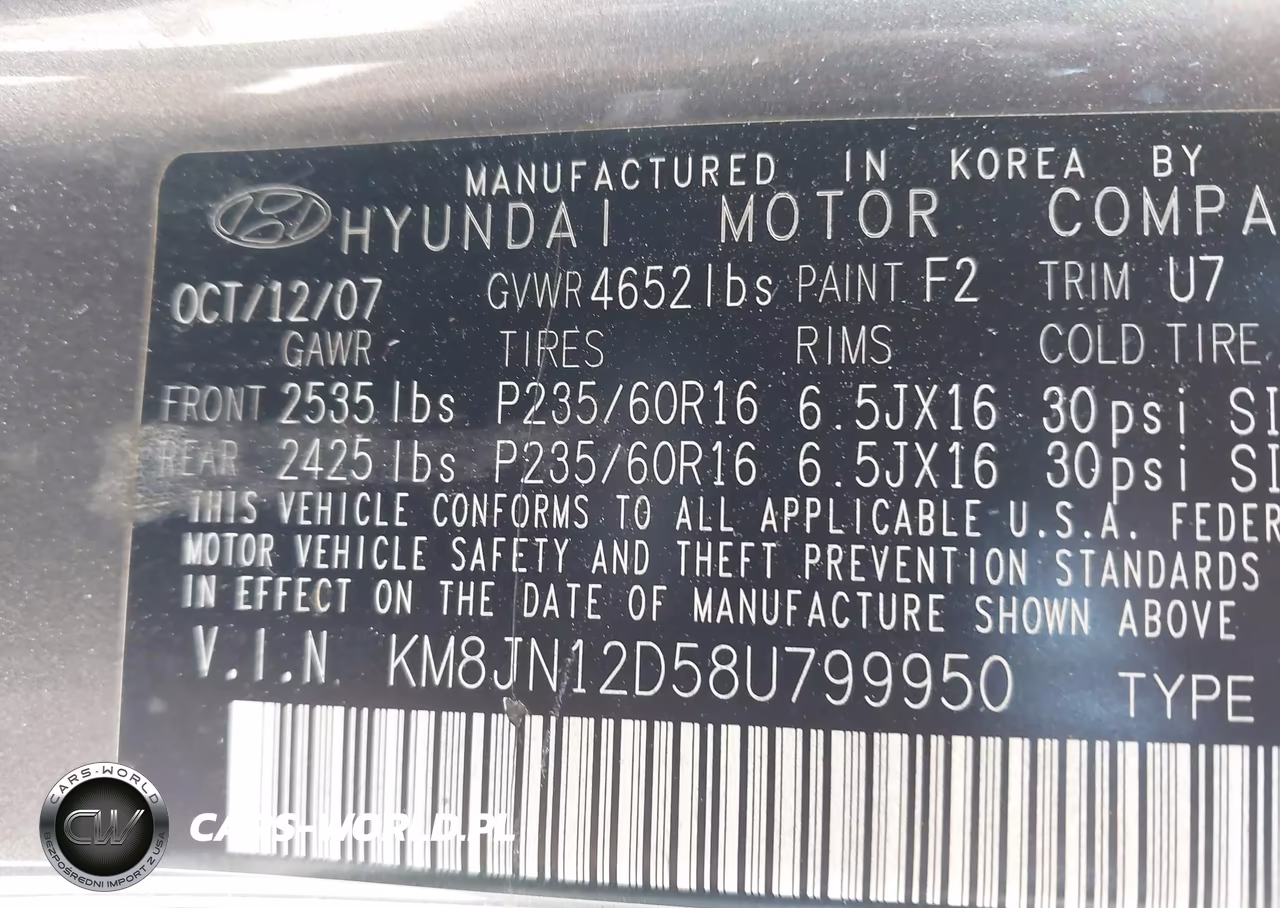 2008 Hyundai Tucson Limited V6-Se VIN:KM8JN12D58U799950 - 9