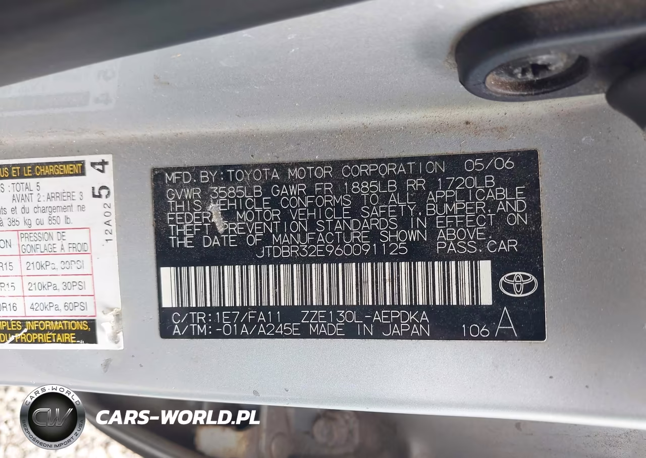 2006 Toyota Corolla Ce VIN:JTDBR32E960091125 - 9