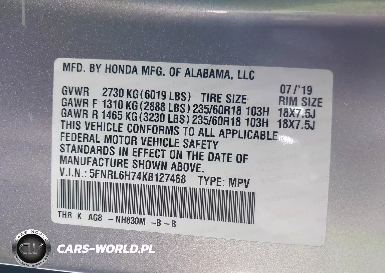2019 Honda Odyssey Ex-L VIN:5FNRL6H74KB127468 - 9