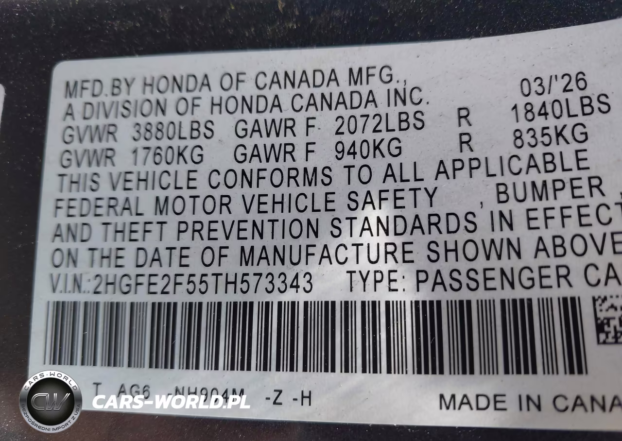 2026 Honda Civic Sport VIN:2HGFE2F55TH573343 - 9